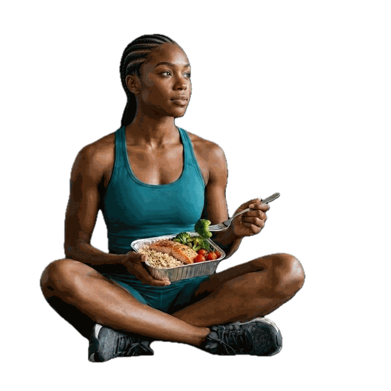 Fit person eating a healthy FitChef ready-made meal