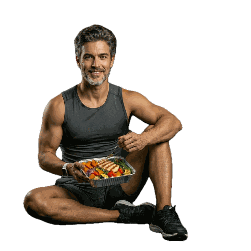 Fit person eating a healthy FitChef ready-made meal