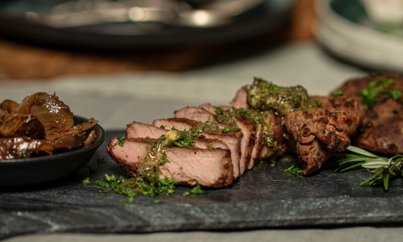 Pepper Crust Rump Steak with Roasted Sweet Potato Mash 350g